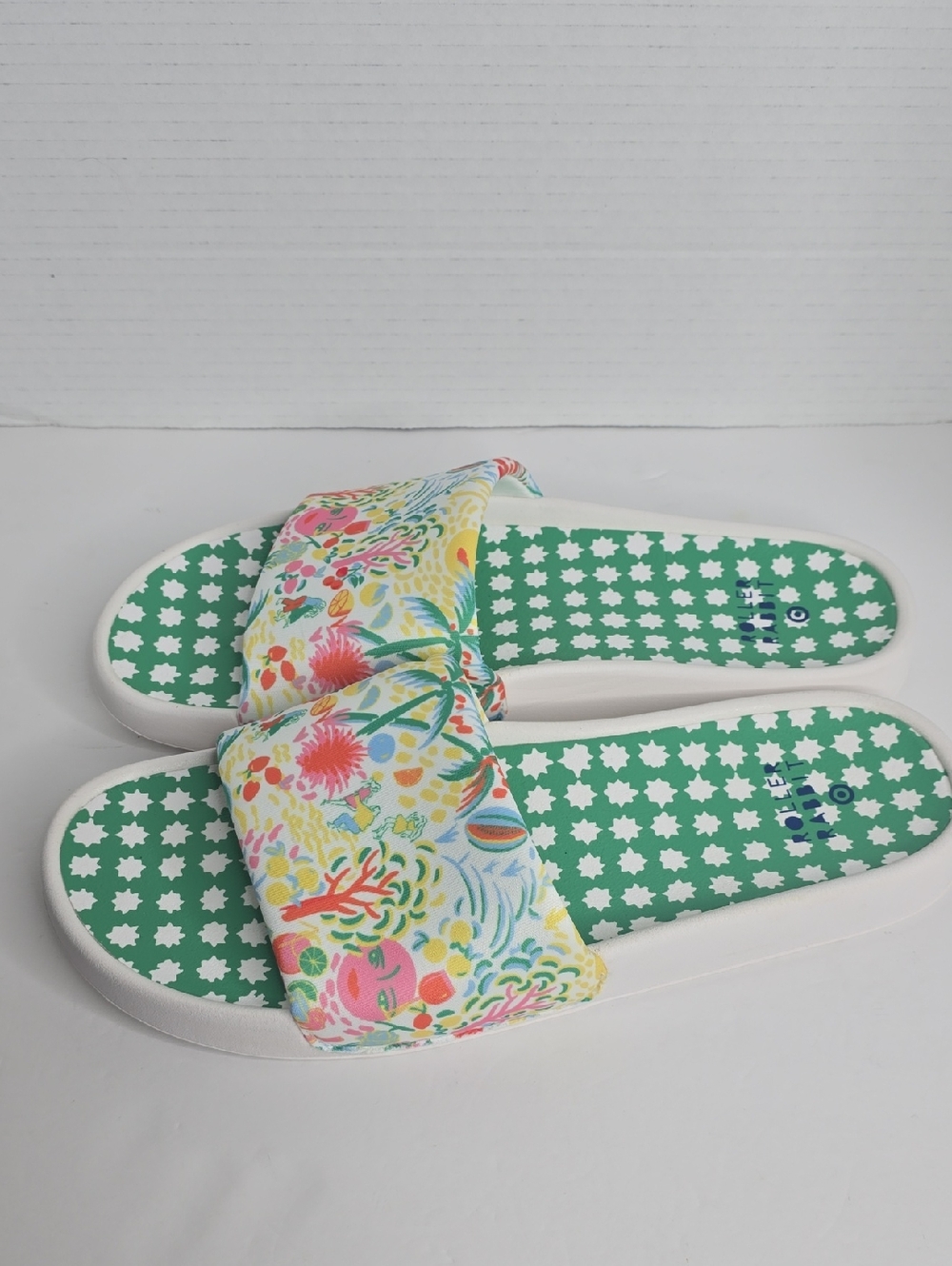 Roller Rabbit x Target Women's Green Vacation Star Geo Sandals Slides Size 12 - Picture 3 of 6